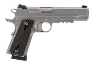 SIG Sauer 1911R 45 ACP pistol features a stainless steel finish